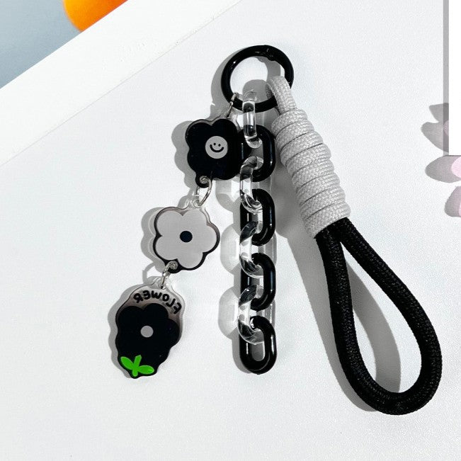 Flower Charm Wristlet Keychain - Black
