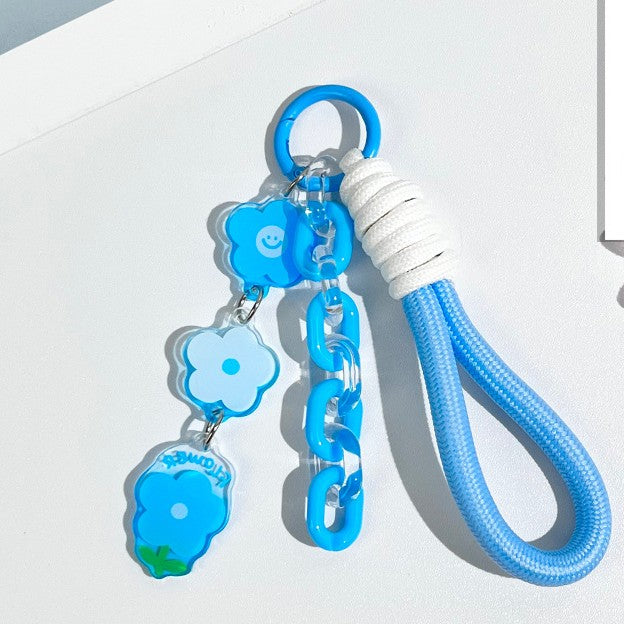 Flower Charm Wristlet Keychain - Blue