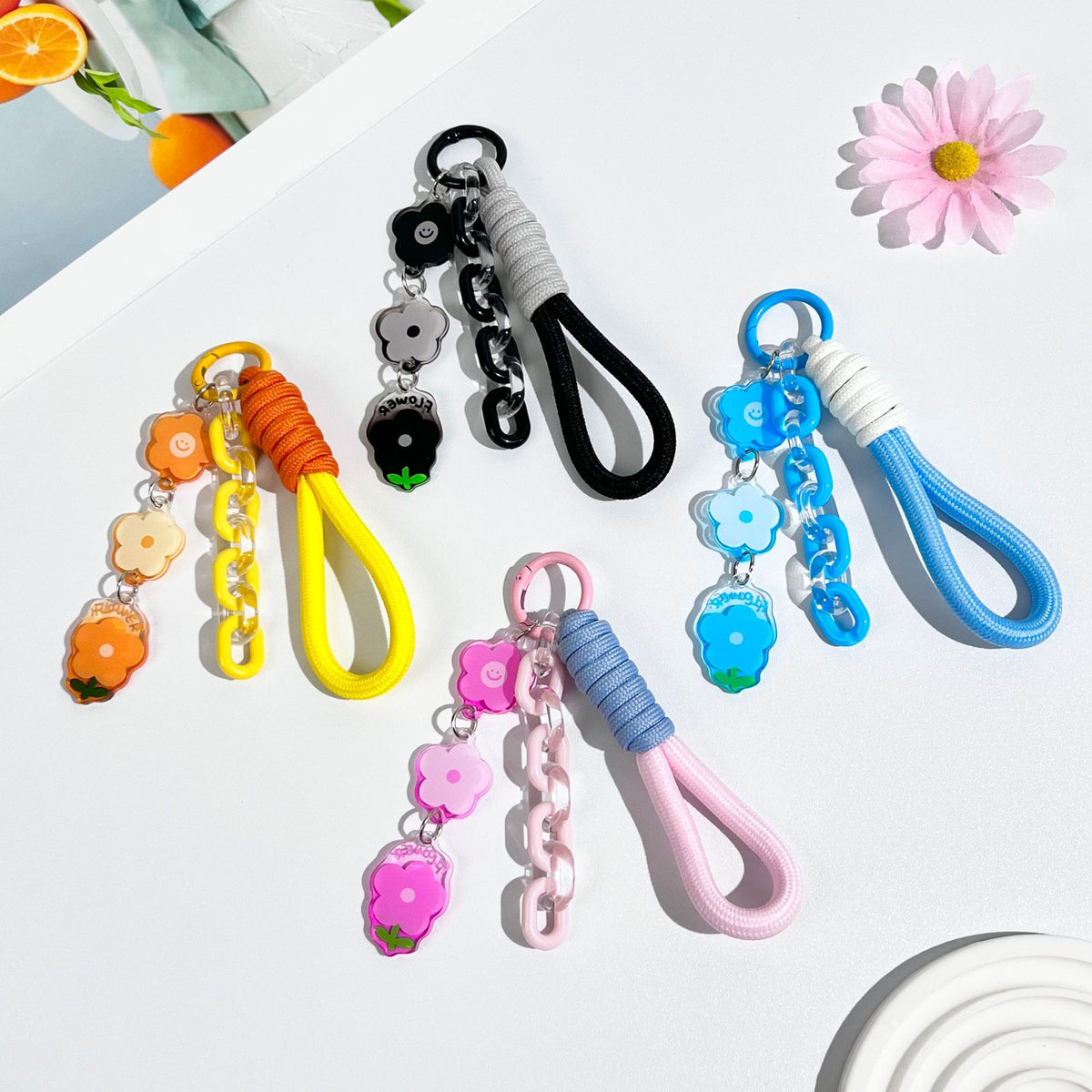 Flower Charm Wristlet Keychain