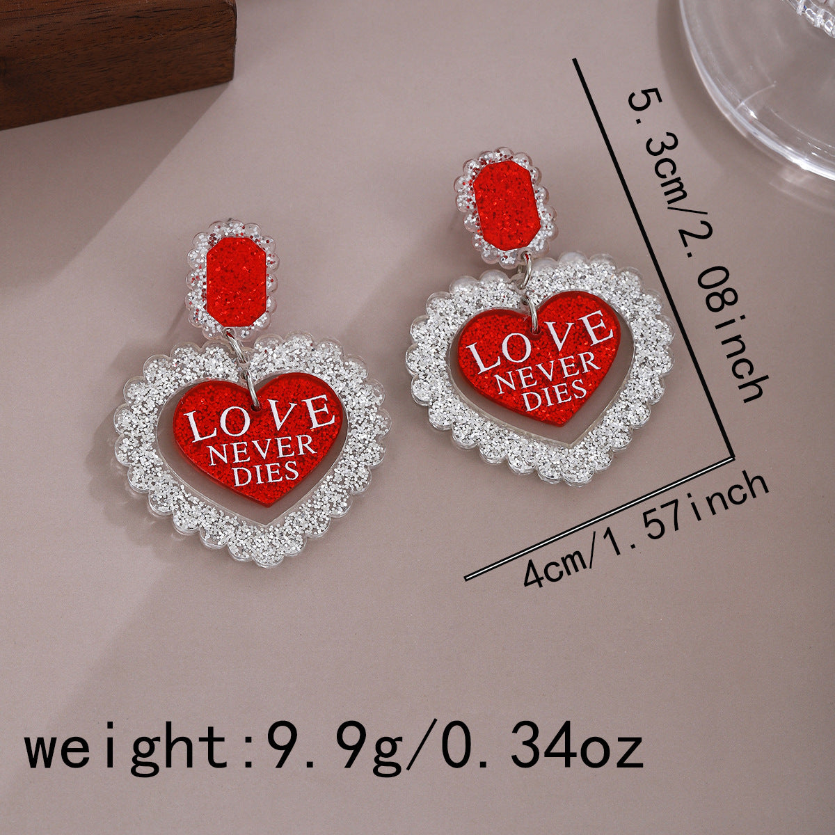 Glitter Heart Slogan Drop Earrings - NO-12