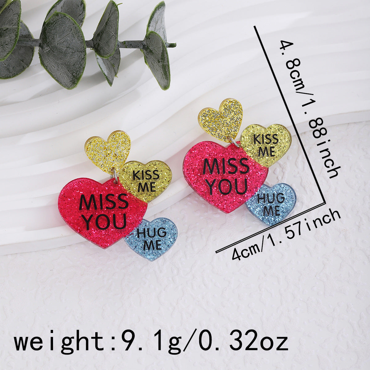 Glitter Heart Slogan Drop Earrings - NO-5