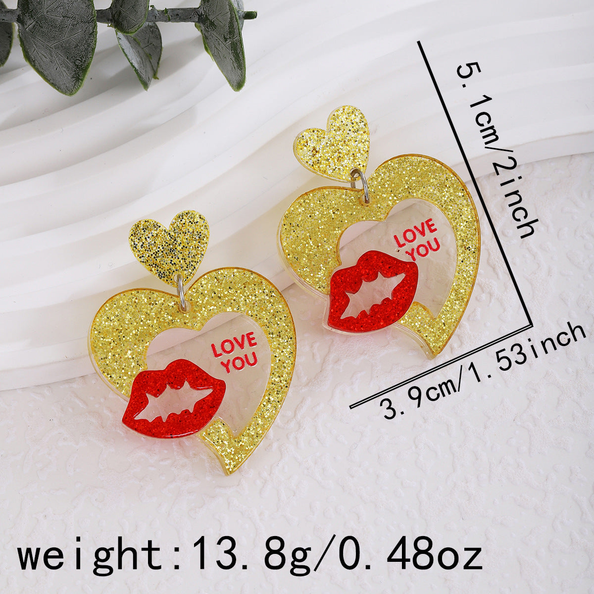 Glitter Heart Slogan Drop Earrings - NO-6