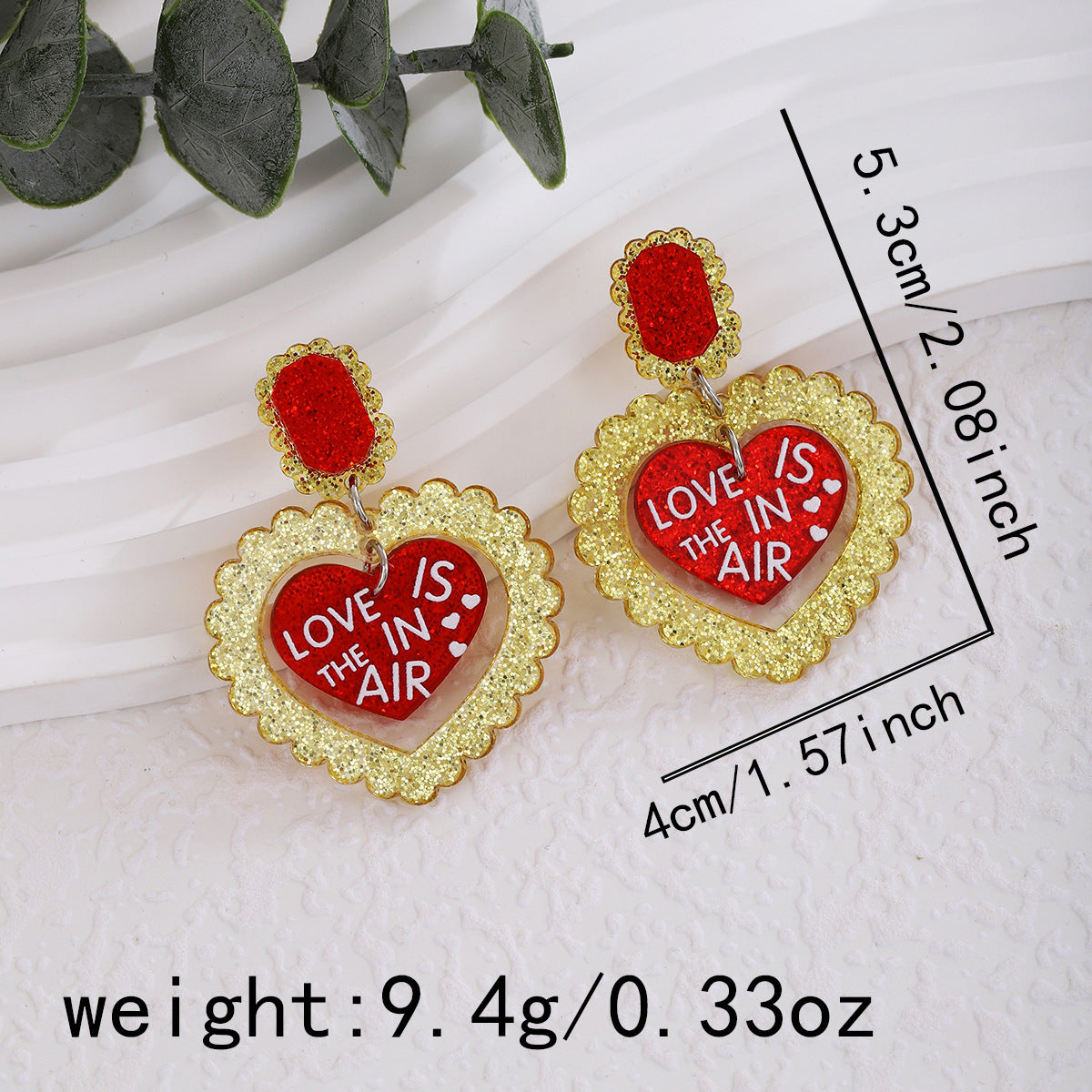 Glitter Heart Slogan Drop Earrings - NO-7