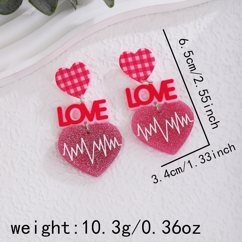 Glitter Heart Slogan Drop Earrings - NO-9
