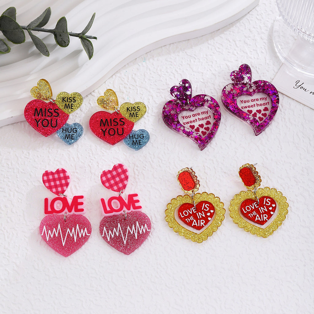 Glitter Heart Slogan Drop Earrings - view 1