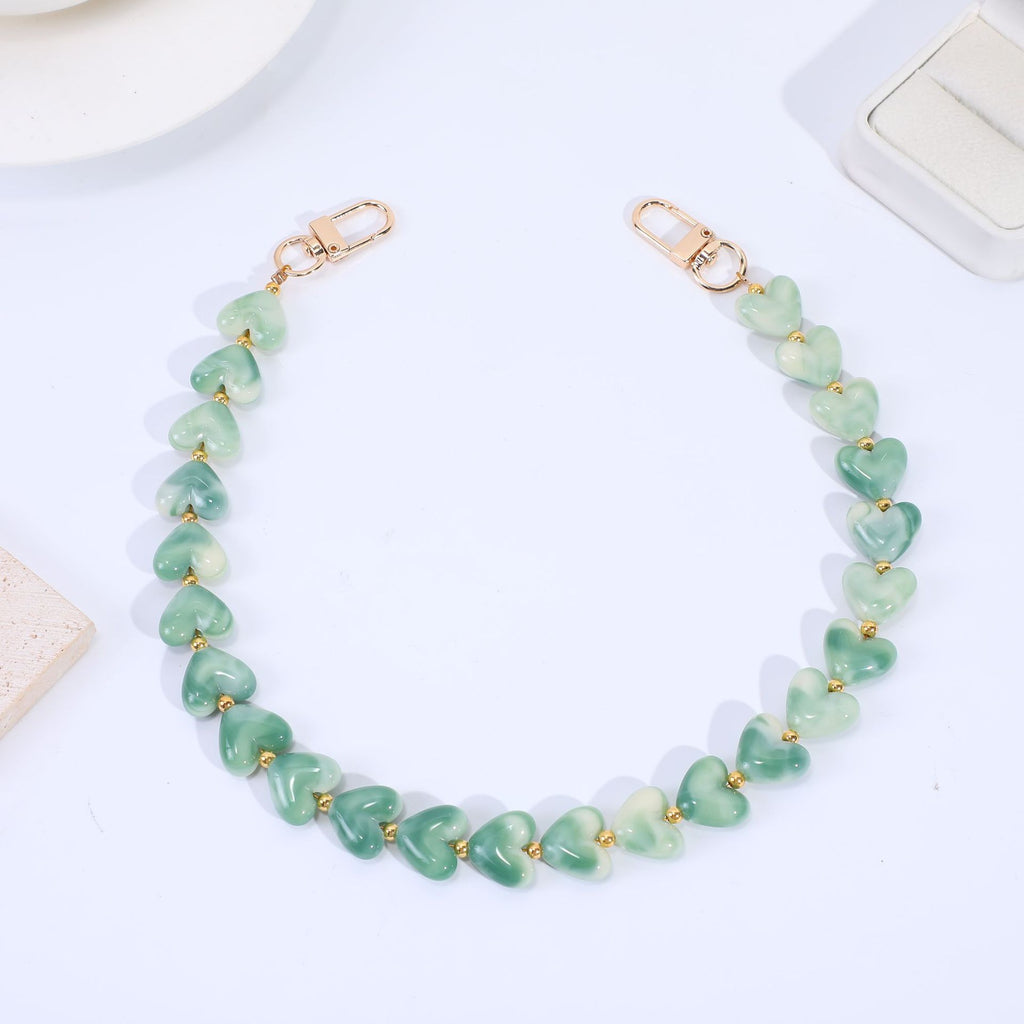 Translucent Heart Bead Swivel Clasp Purse Strap - Dark_Green