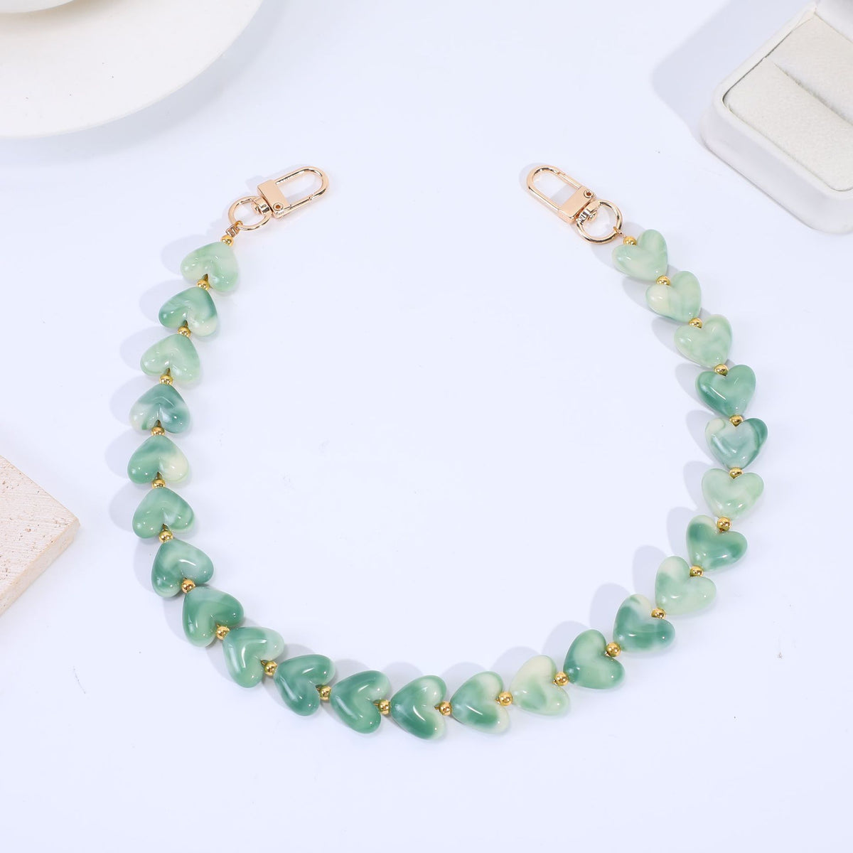 Translucent Heart Bead Swivel Clasp Purse Strap - Dark_Green
