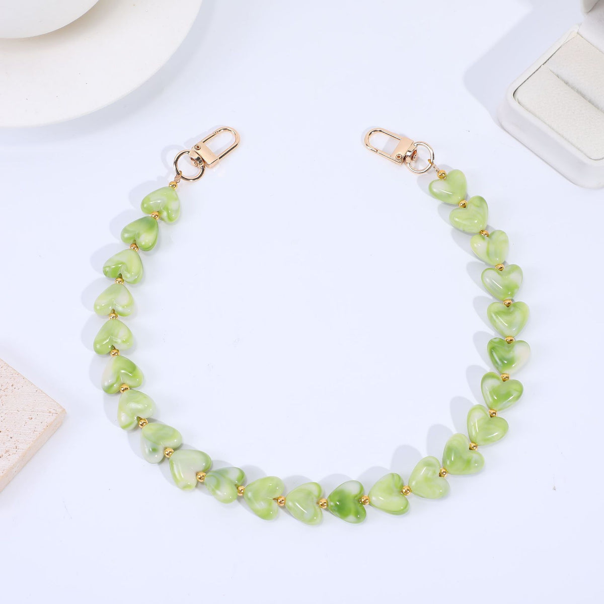 Translucent Heart Bead Swivel Clasp Purse Strap - Green