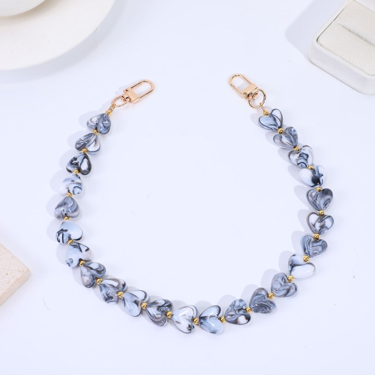 Translucent Heart Bead Swivel Clasp Purse Strap - Grey