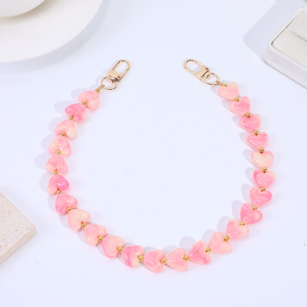 Translucent Heart Bead Swivel Clasp Purse Strap - Pink