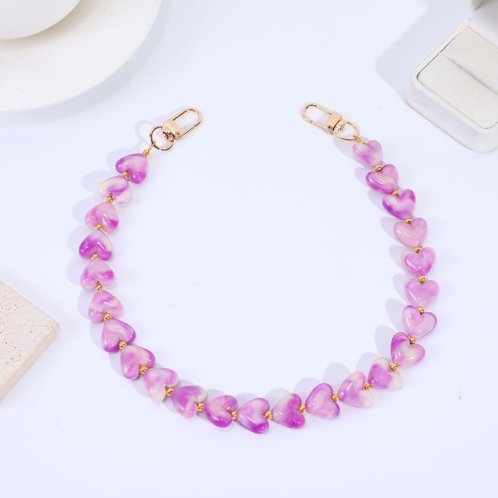 Translucent Heart Bead Swivel Clasp Purse Strap - Purple