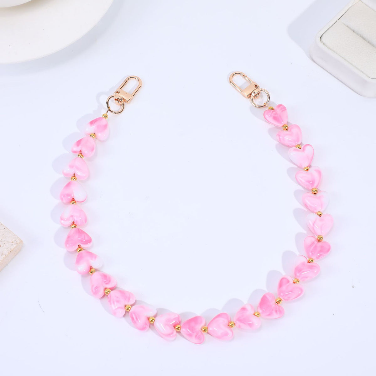 Translucent Heart Bead Swivel Clasp Purse Strap - Rose
