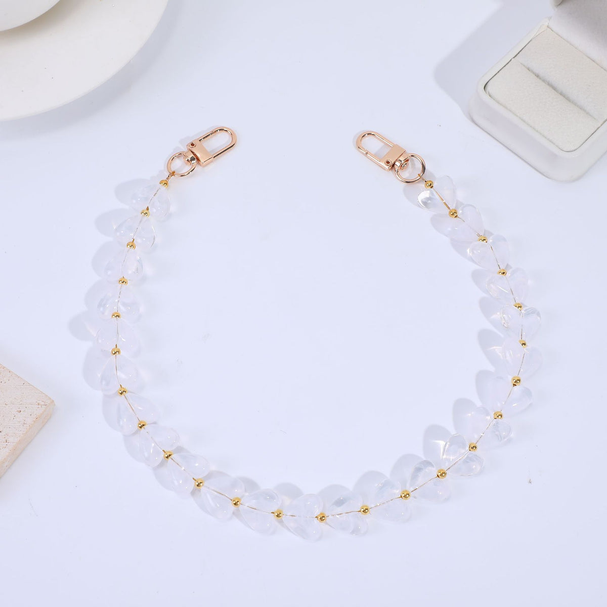 Translucent Heart Bead Swivel Clasp Purse Strap - White