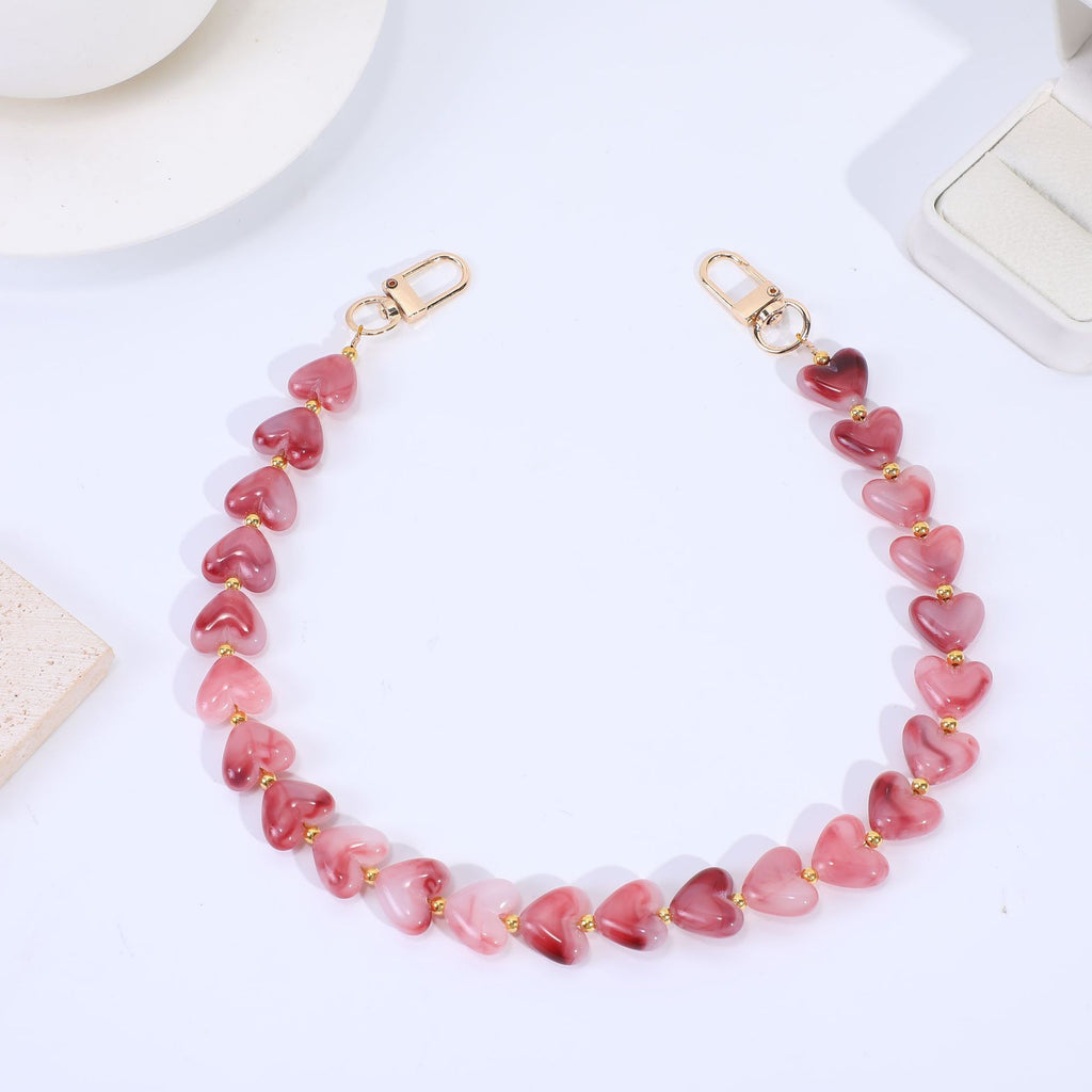 Translucent Heart Bead Swivel Clasp Purse Strap - Wine_Red
