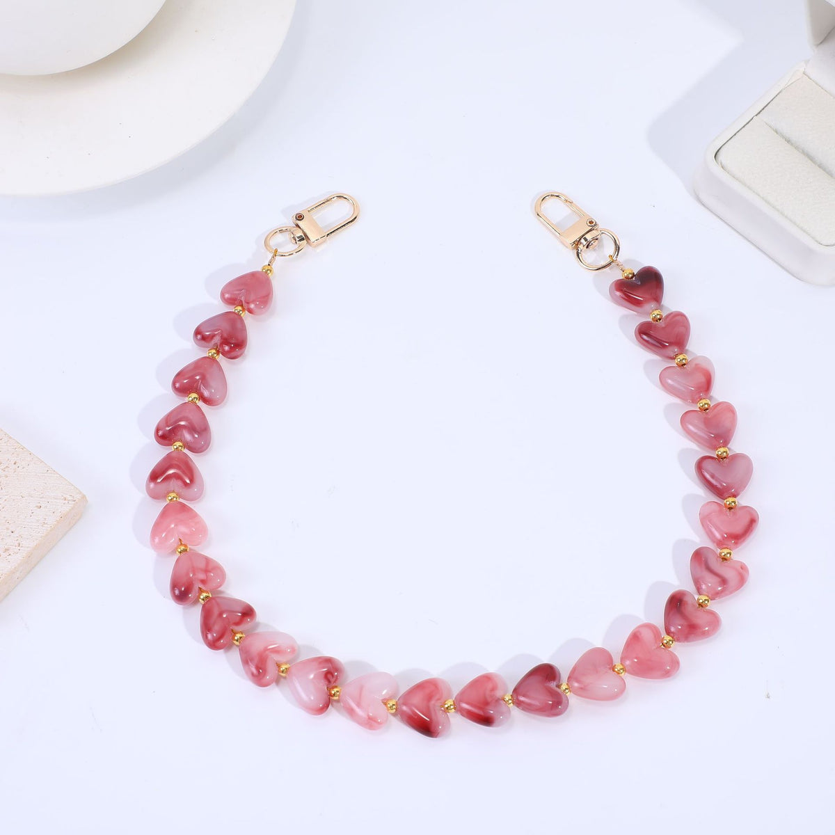 Translucent Heart Bead Swivel Clasp Purse Strap - Wine_Red