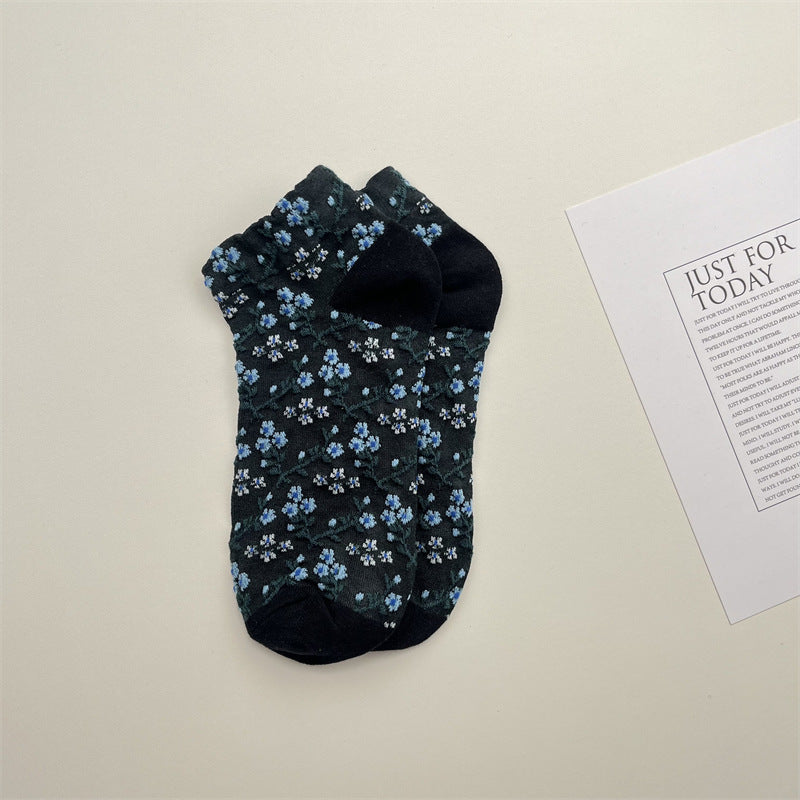 Ditsy Blossom Sheer Low Cut Socks - Black