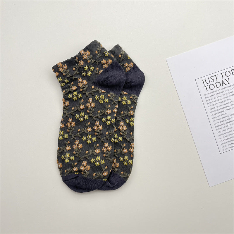 Ditsy Blossom Sheer Low Cut Socks - DarkBlue