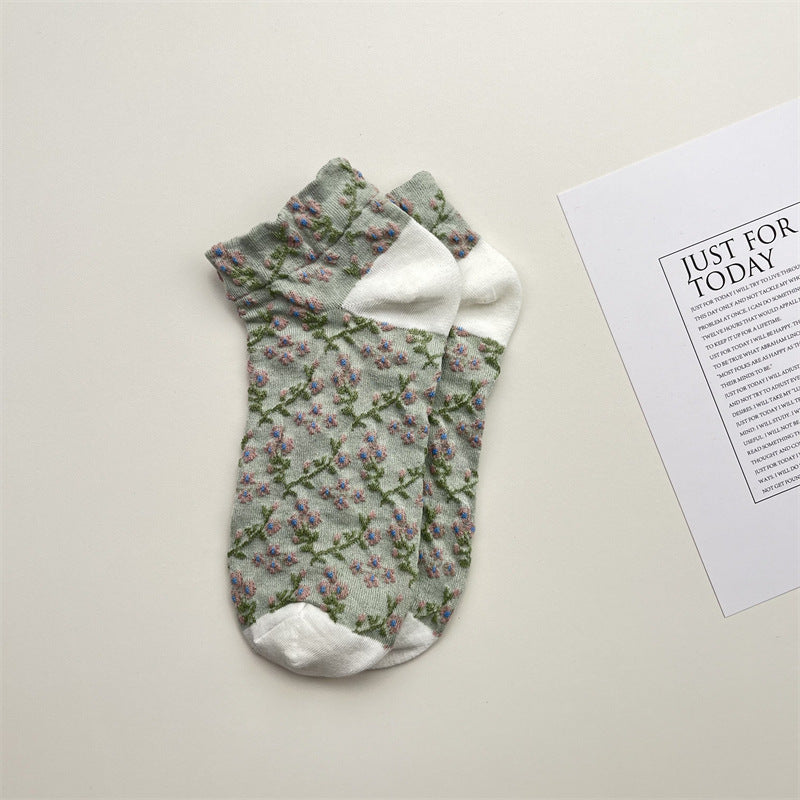 Ditsy Blossom Sheer Low Cut Socks - White