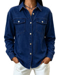 Flap Pocket Button Front Denim Shirt Jacket - Blue_Black