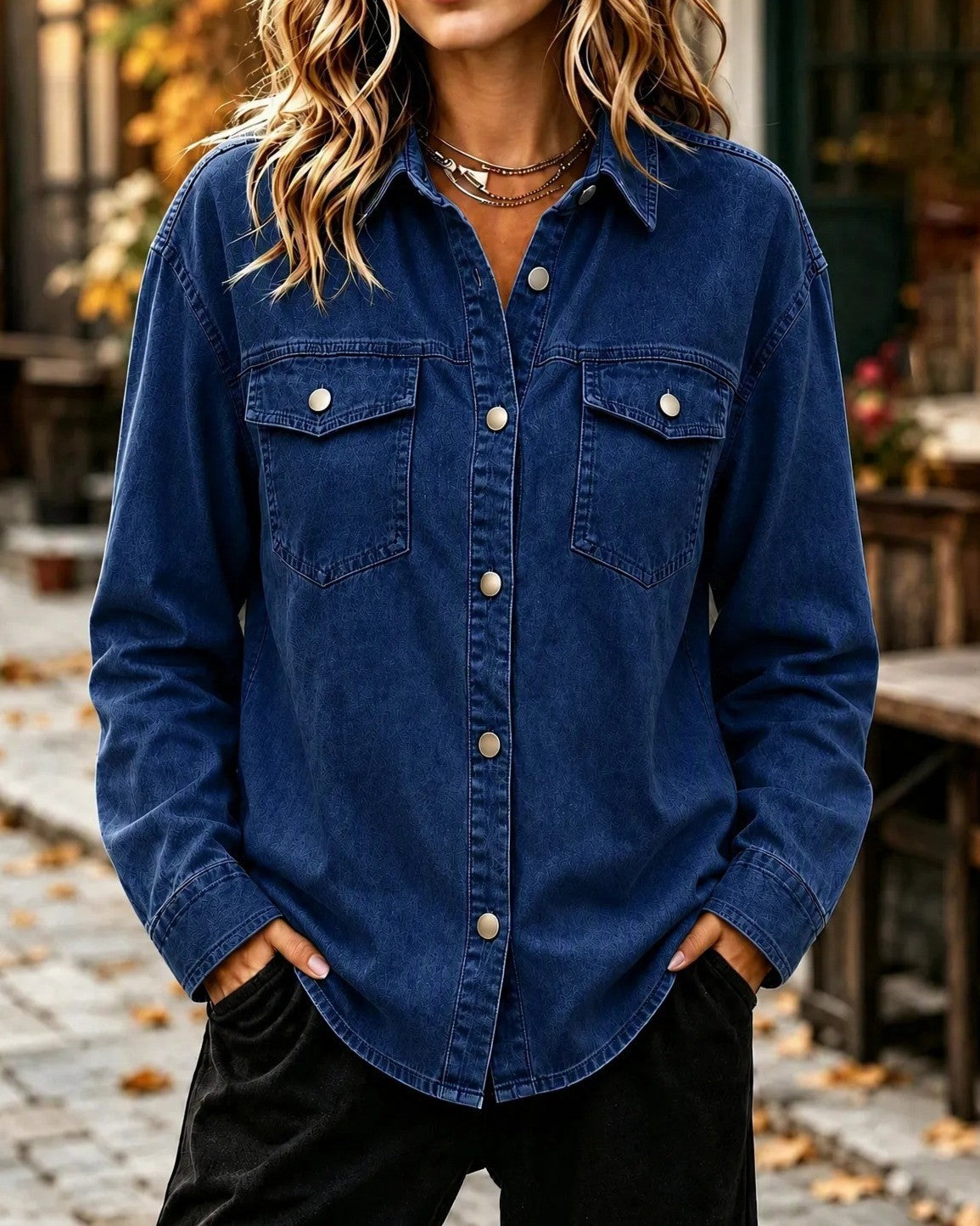 Flap Pocket Button Front Denim Shirt Jacket
