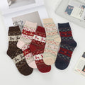 Fair Isle Reindeer Knit Crew Socks - Red