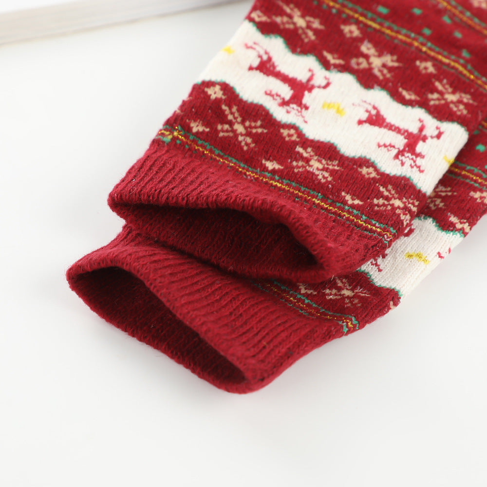 Fair Isle Reindeer Knit Crew Socks - Red - 2