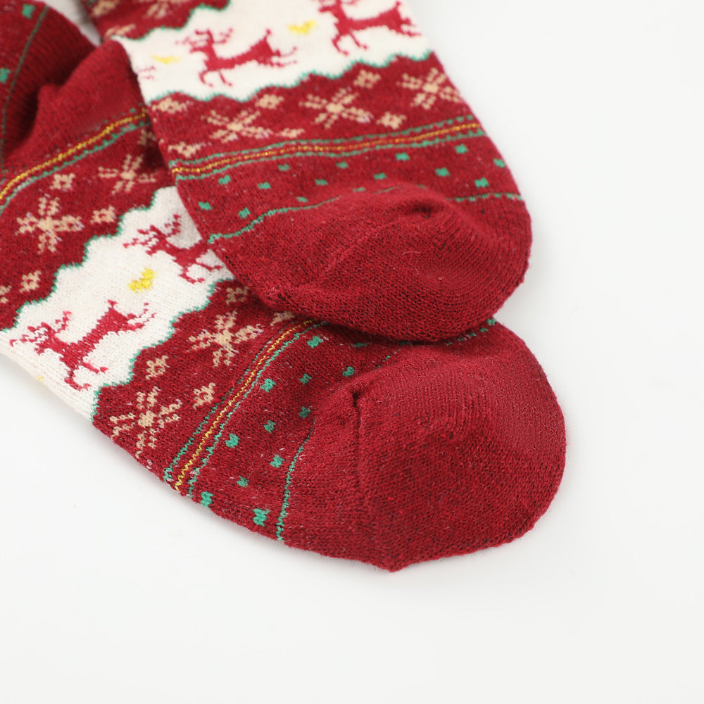 Fair Isle Reindeer Knit Crew Socks - Red - 3
