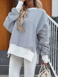 Oversized Striped Drop Shoulder Sweatshirt - Stripe
