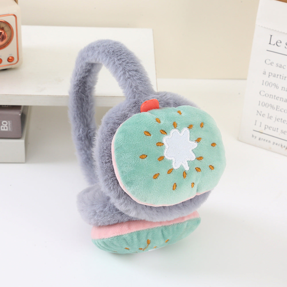 Plush Fruit Foldable Winter Earmuffs - kiwifruit