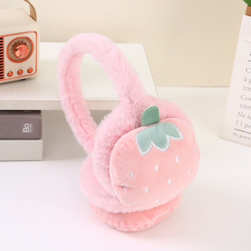 Plush Fruit Foldable Winter Earmuffs - strawberry