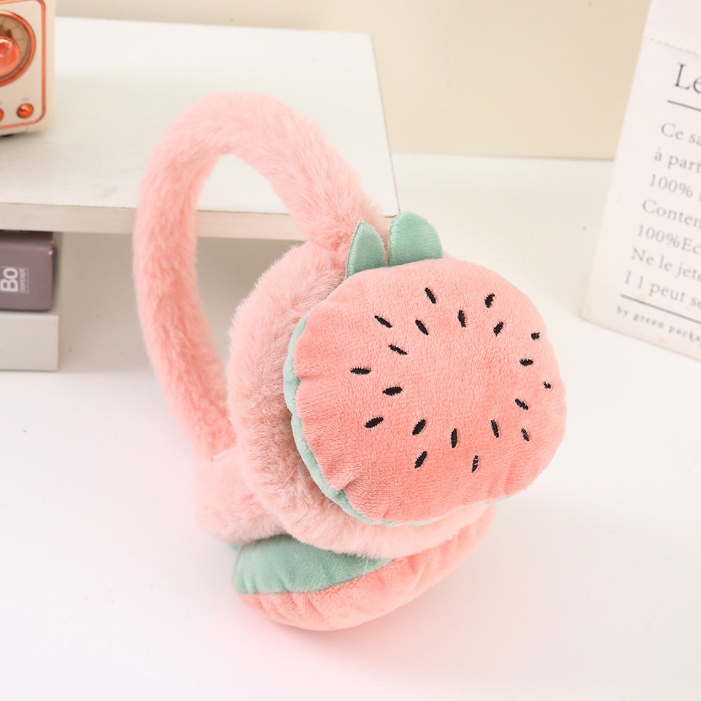 Plush Fruit Foldable Winter Earmuffs - watermelon