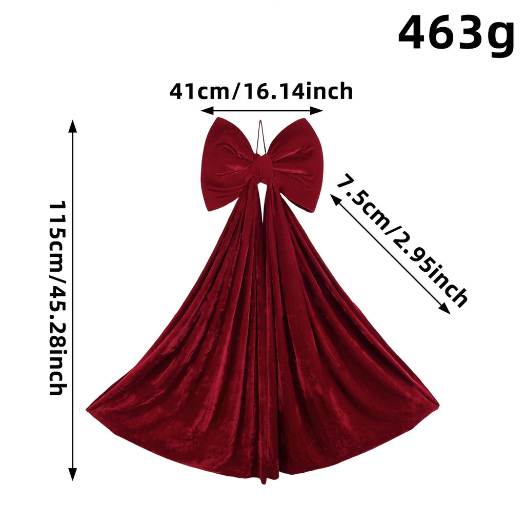 Velvet Bow Christmas Tree Topper with Long Tails - Medium