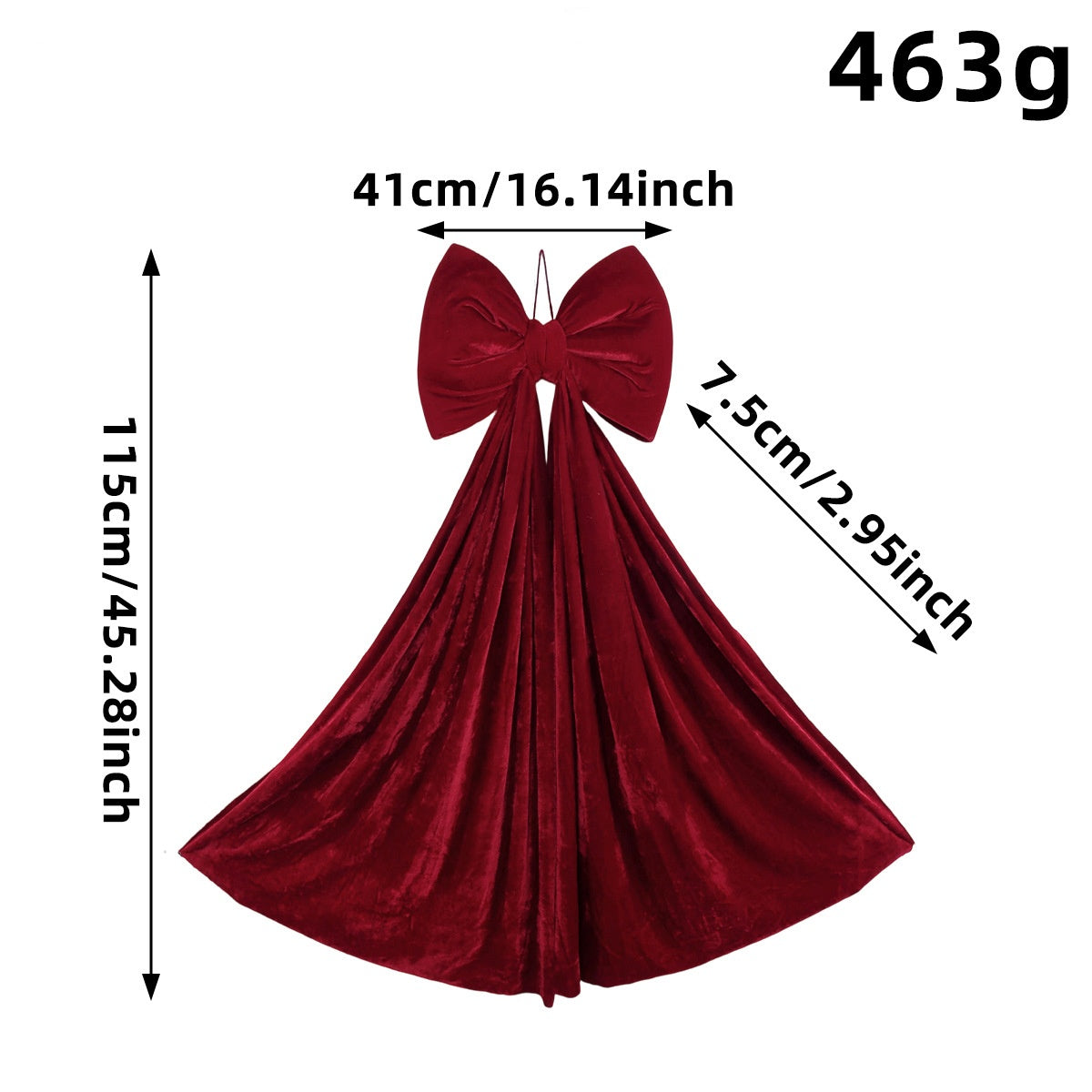 Velvet Bow Christmas Tree Topper with Long Tails - Medium