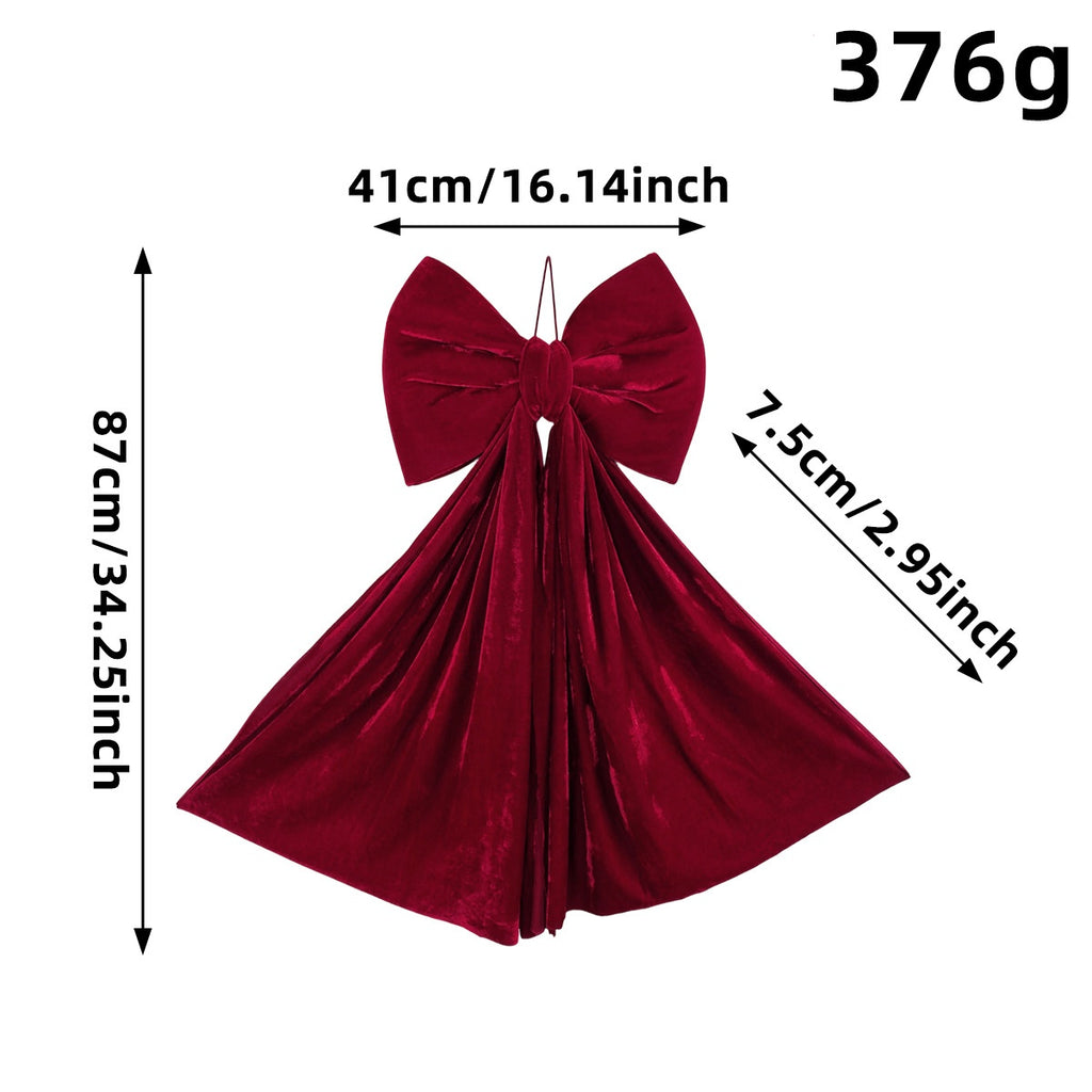 Velvet Bow Christmas Tree Topper with Long Tails - Small