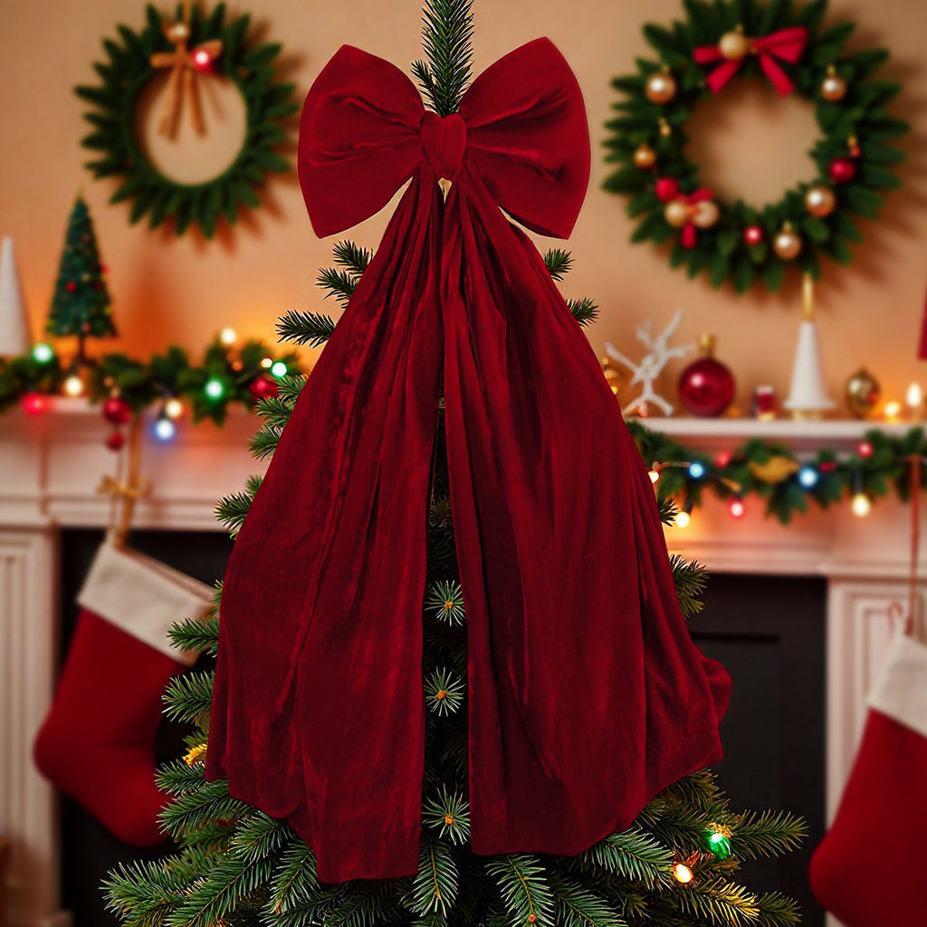 Velvet Bow Christmas Tree Topper with Long Tails