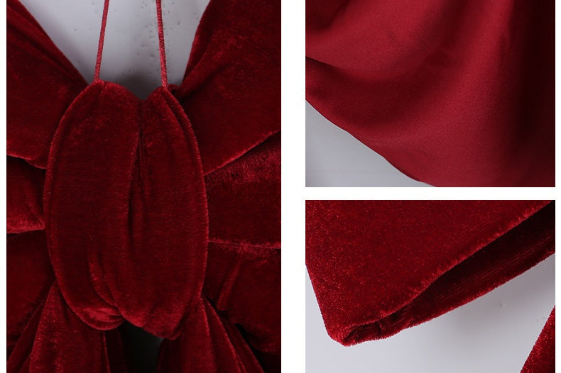 Velvet Bow Christmas Tree Topper with Long Tails - view 1