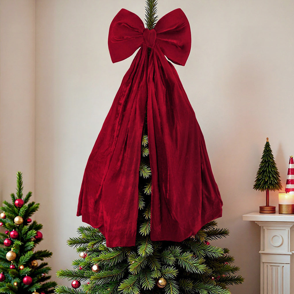 Velvet Bow Christmas Tree Topper with Long Tails - view 5