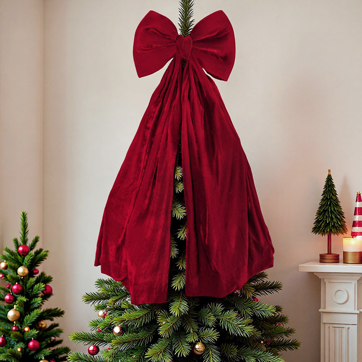 Velvet Bow Christmas Tree Topper with Long Tails - view 5
