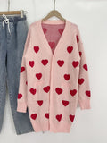 Longline Heart Jacquard Open Front Cardigan - Pink