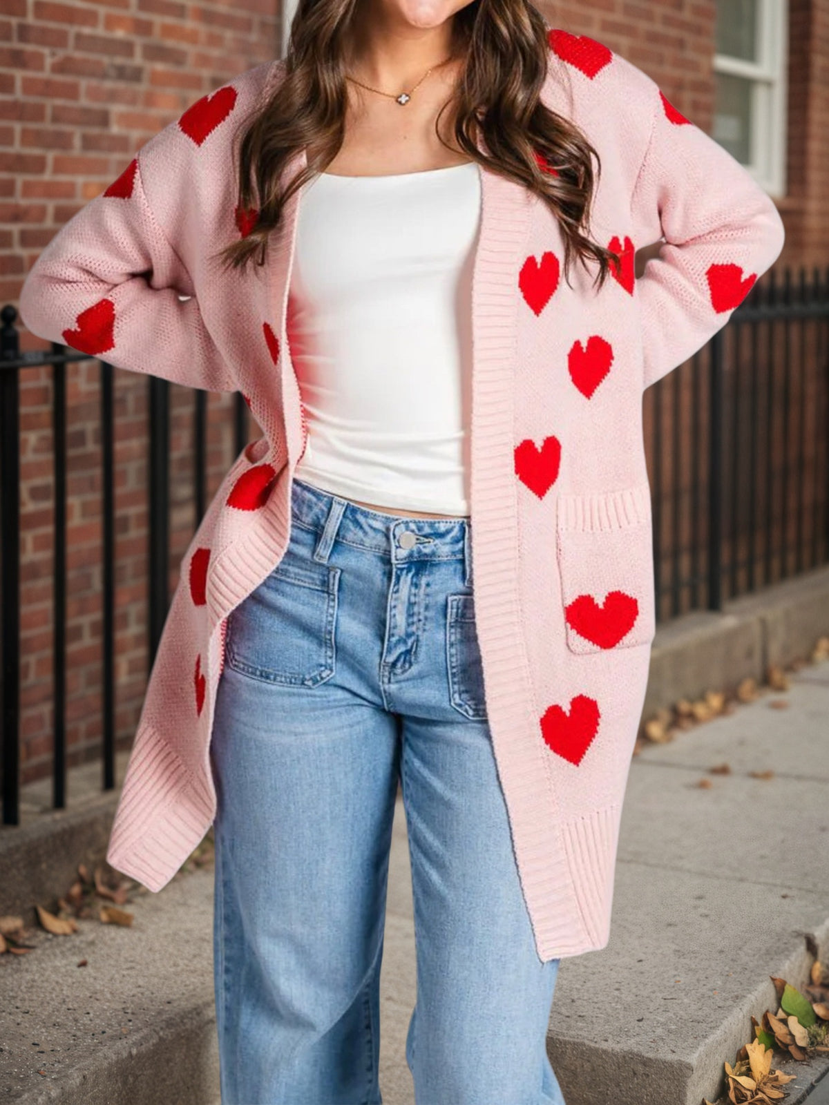 Longline Heart Jacquard Open Front Cardigan - view 1