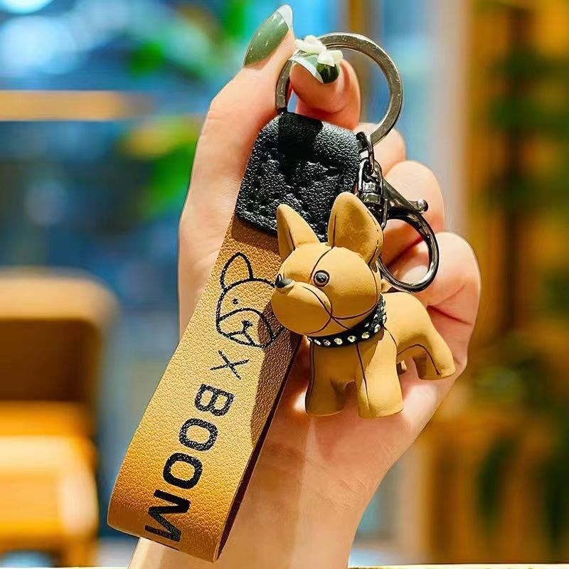Bulldog Charm Wristlet Keychain - Khaki