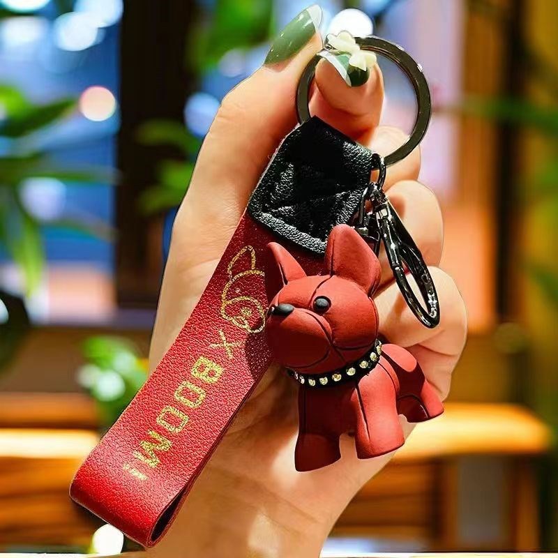Bulldog Charm Wristlet Keychain - Red