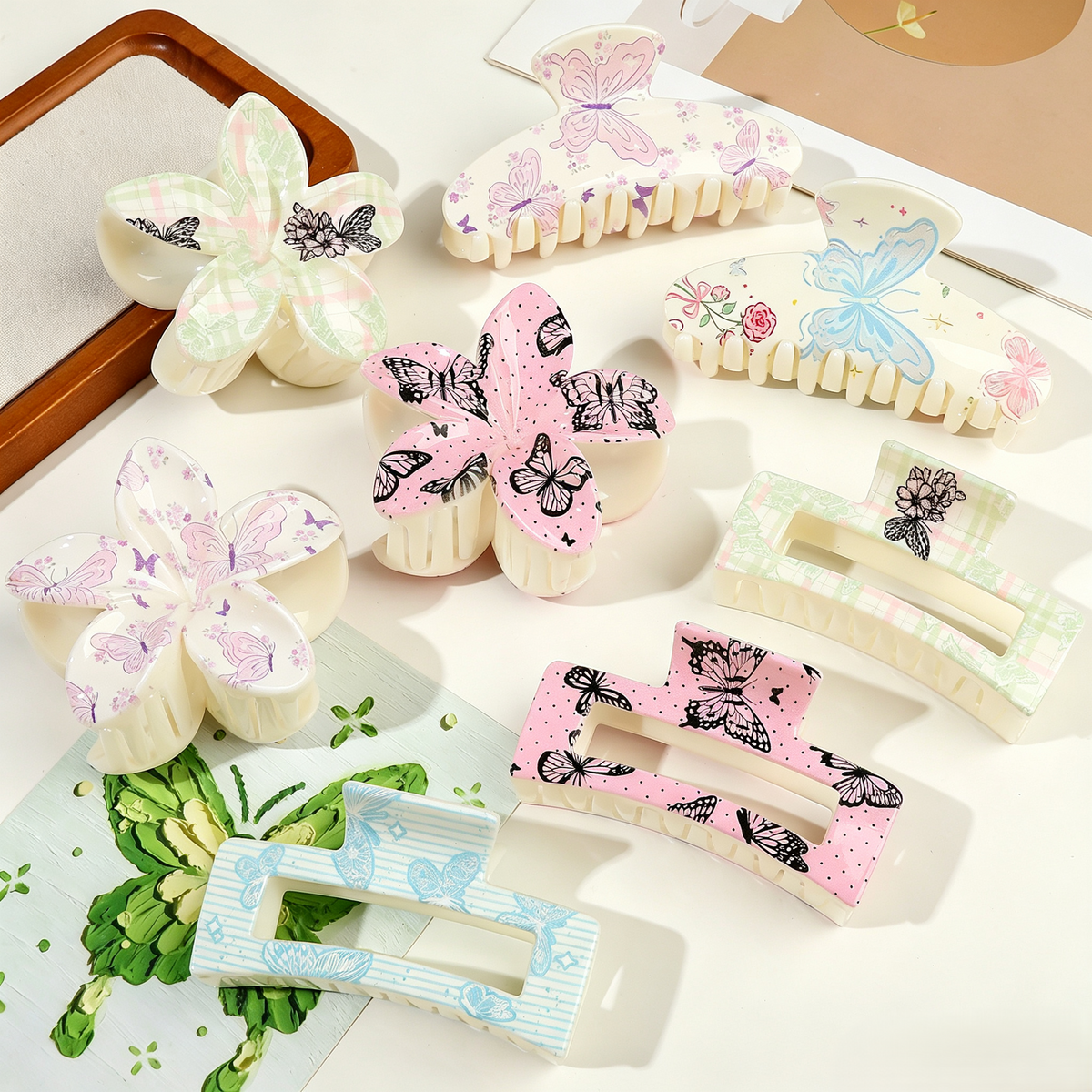 Butterfly Print Hair Claw Clip in Assorted Shapes - view 1