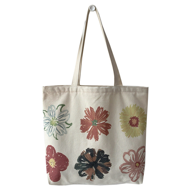Painted Floral Canvas Shoulder Bag