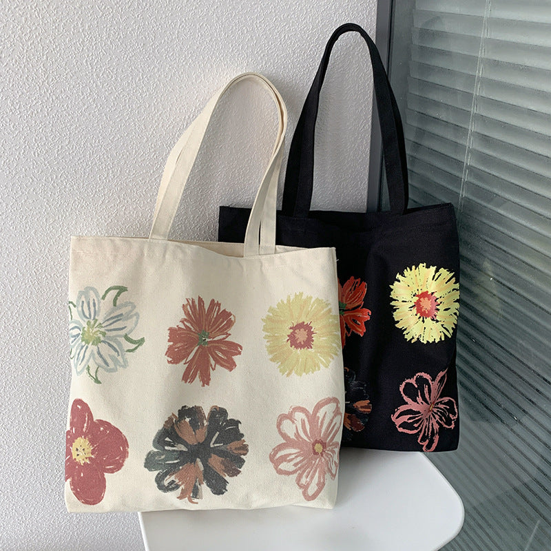 Painted Floral Canvas Shoulder Bag - view 1