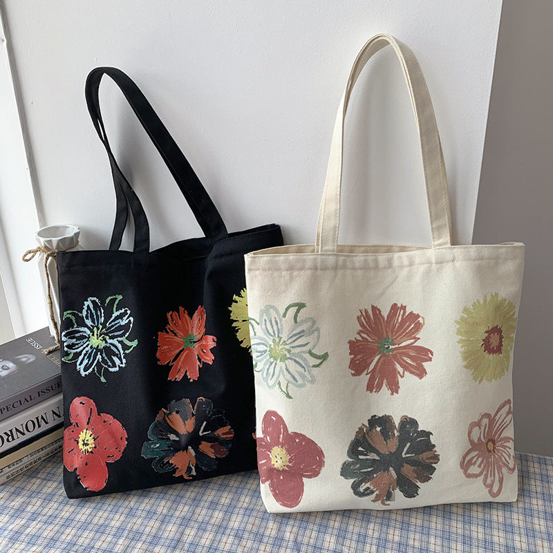 Painted Floral Canvas Shoulder Bag - view 2