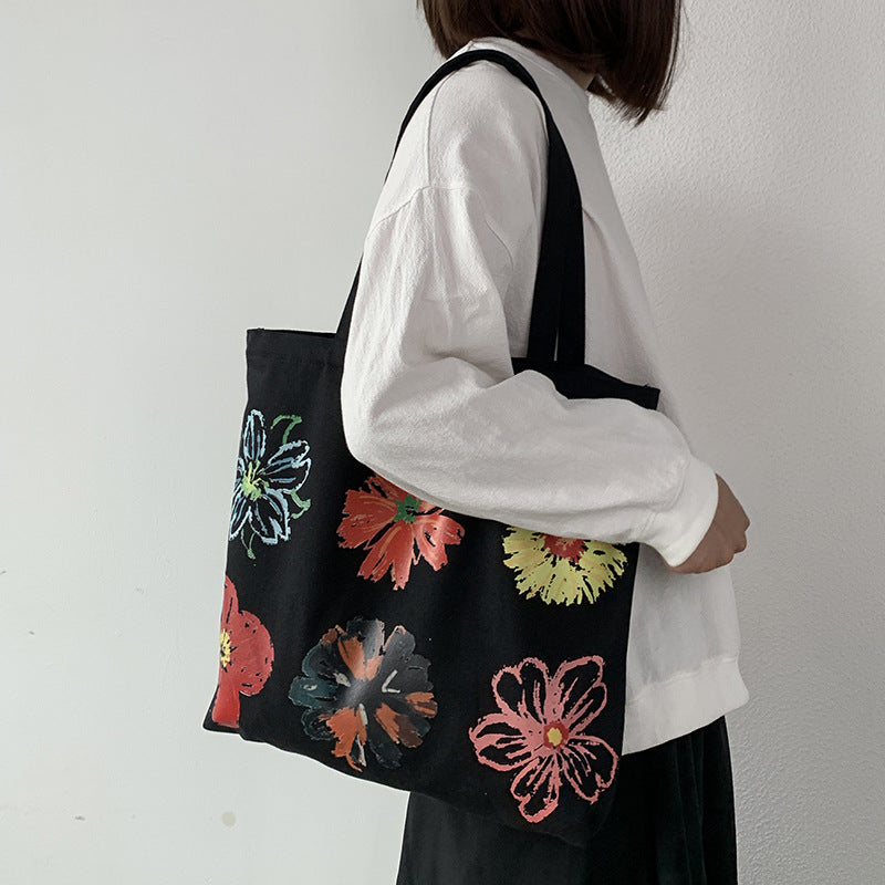 Painted Floral Canvas Shoulder Bag - view 3