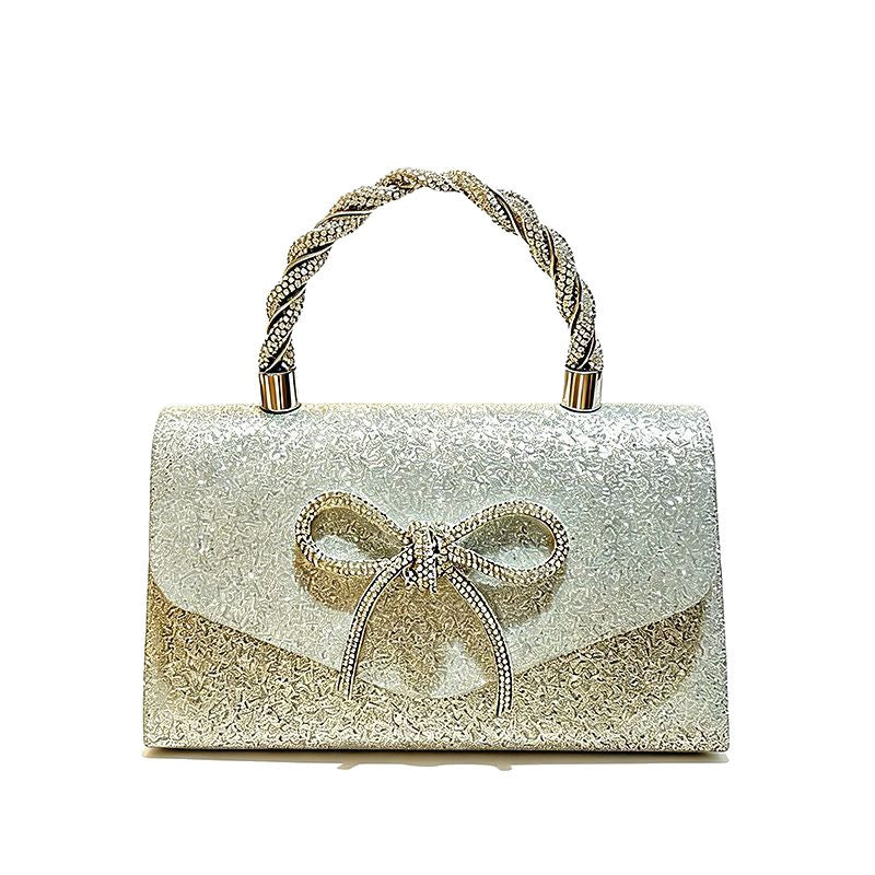 Rhinestone Bow Top Handle Evening Bag