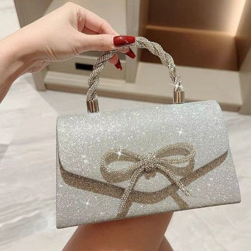 Rhinestone Bow Top Handle Evening Bag