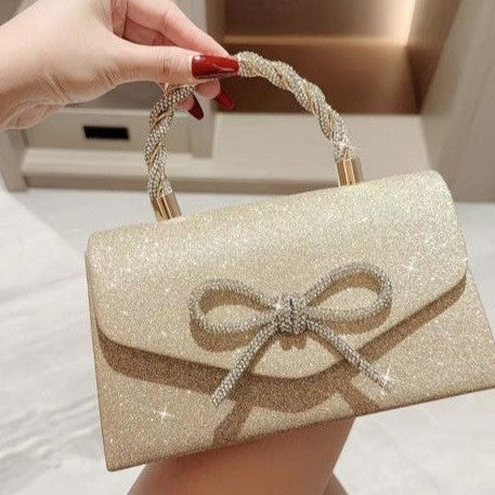 Rhinestone Bow Top Handle Evening Bag